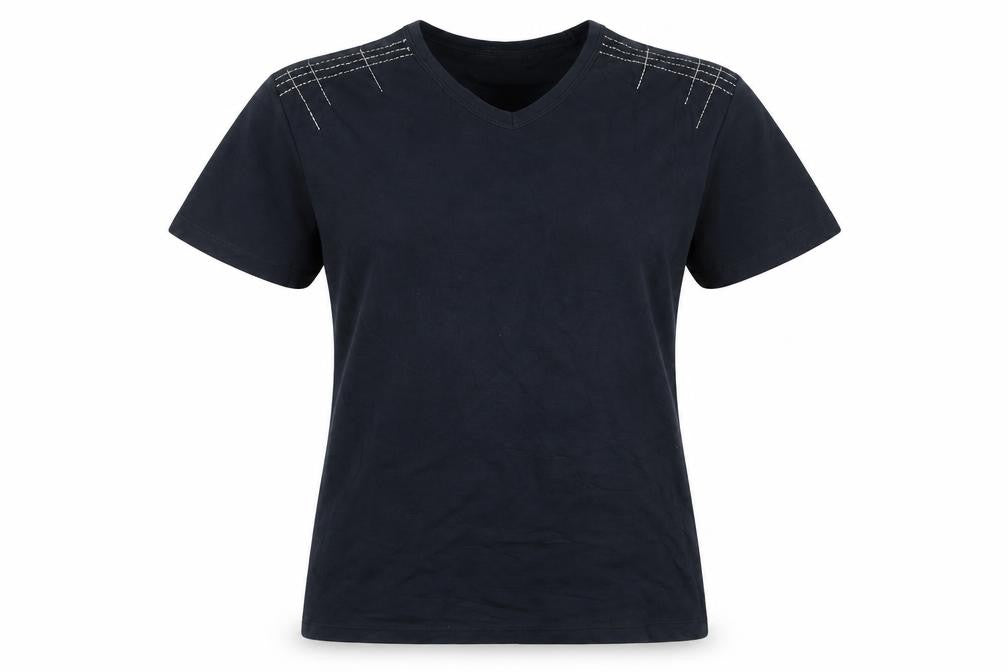 Front view of River Island Women's Black V-Neck Cotton T-Shirt Medium