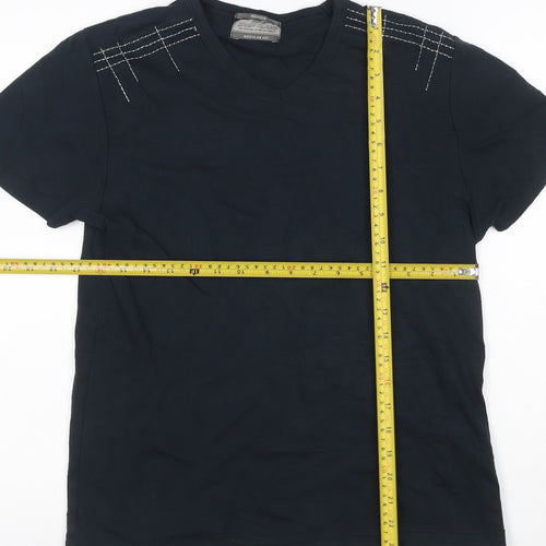 River Island Women's Black V-Neck Cotton T-Shirt Medium