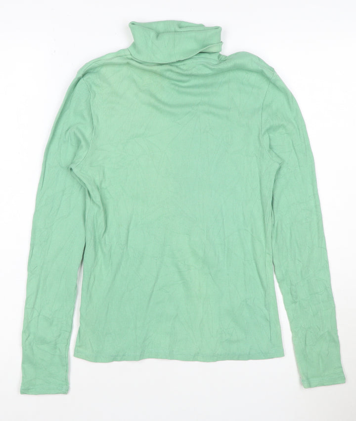 Marks and Spencer Women's Green Roll Neck Cotton Jumper Size 10