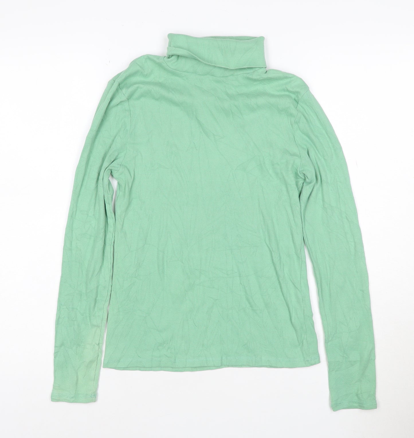 Marks and Spencer Women's Green Roll Neck Cotton Jumper Size 10