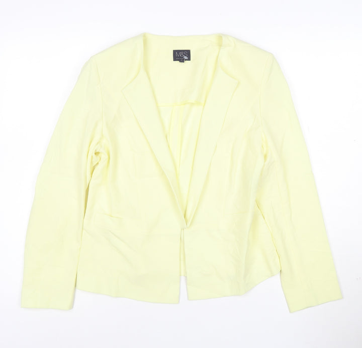 Marks and Spencer Women’s Yellow Blazer Size 10 Regular Fit Single-Breasted Cotton Blend Jacket