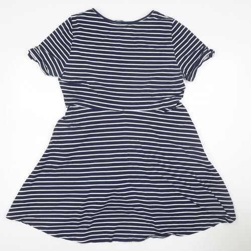 Dorothy Perkins Women Blue Striped Skater Dress Size 18 Short Sleeve
