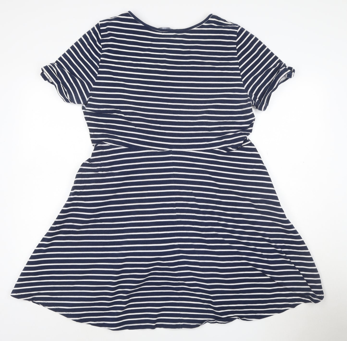Dorothy Perkins Women Blue Striped Skater Dress Size 18 Short Sleeve