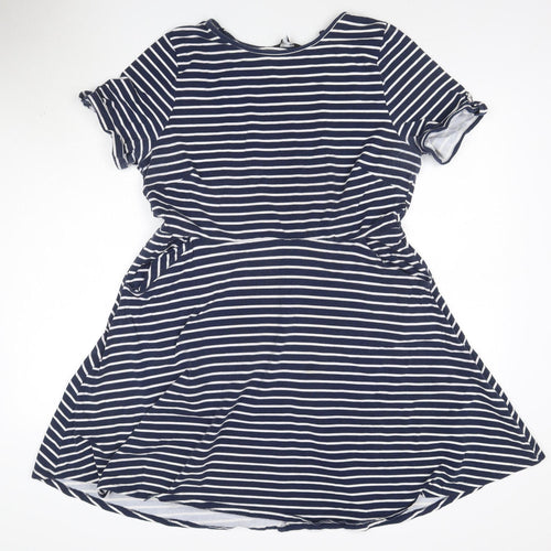 Dorothy Perkins Women Blue Striped Skater Dress Size 18 Short Sleeve