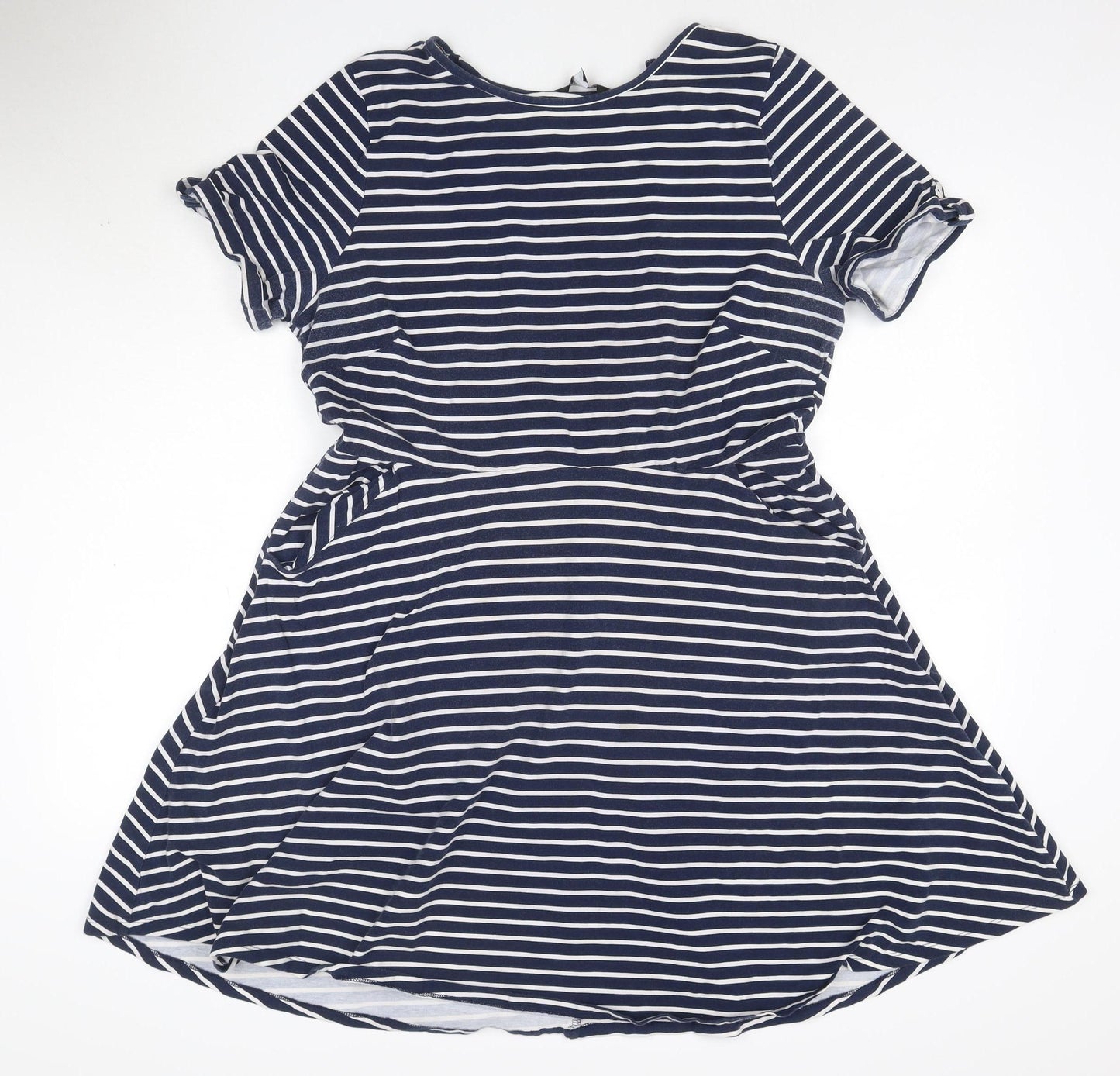 Dorothy Perkins Women Blue Striped Skater Dress Size 18 Short Sleeve