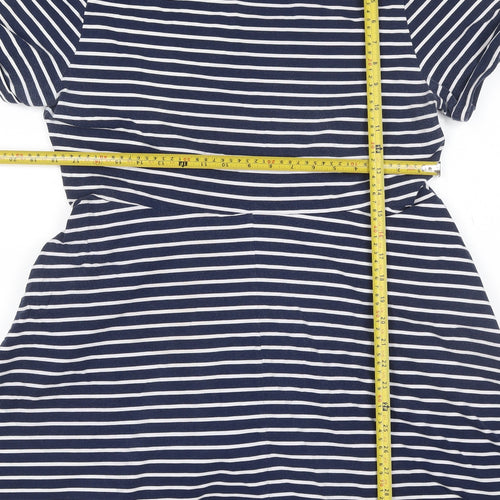Dorothy Perkins Women Blue Striped Skater Dress Size 18 Short Sleeve