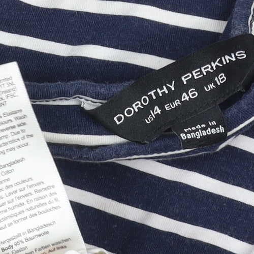 Dorothy Perkins Women Blue Striped Skater Dress Size 18 Short Sleeve