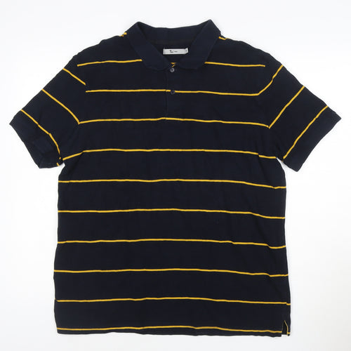 Tu Men’s Blue Yellow Striped Cotton Polo Shirt XL Regular Fit