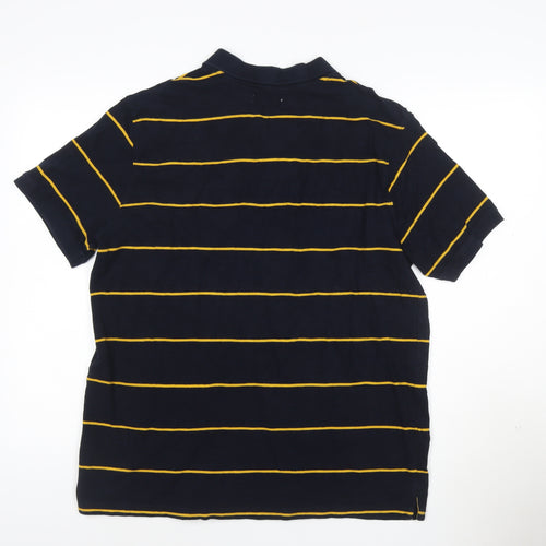 Tu Men’s Blue Yellow Striped Cotton Polo Shirt XL Regular Fit