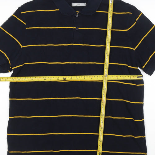 Tu Men’s Blue Yellow Striped Cotton Polo Shirt XL Regular Fit