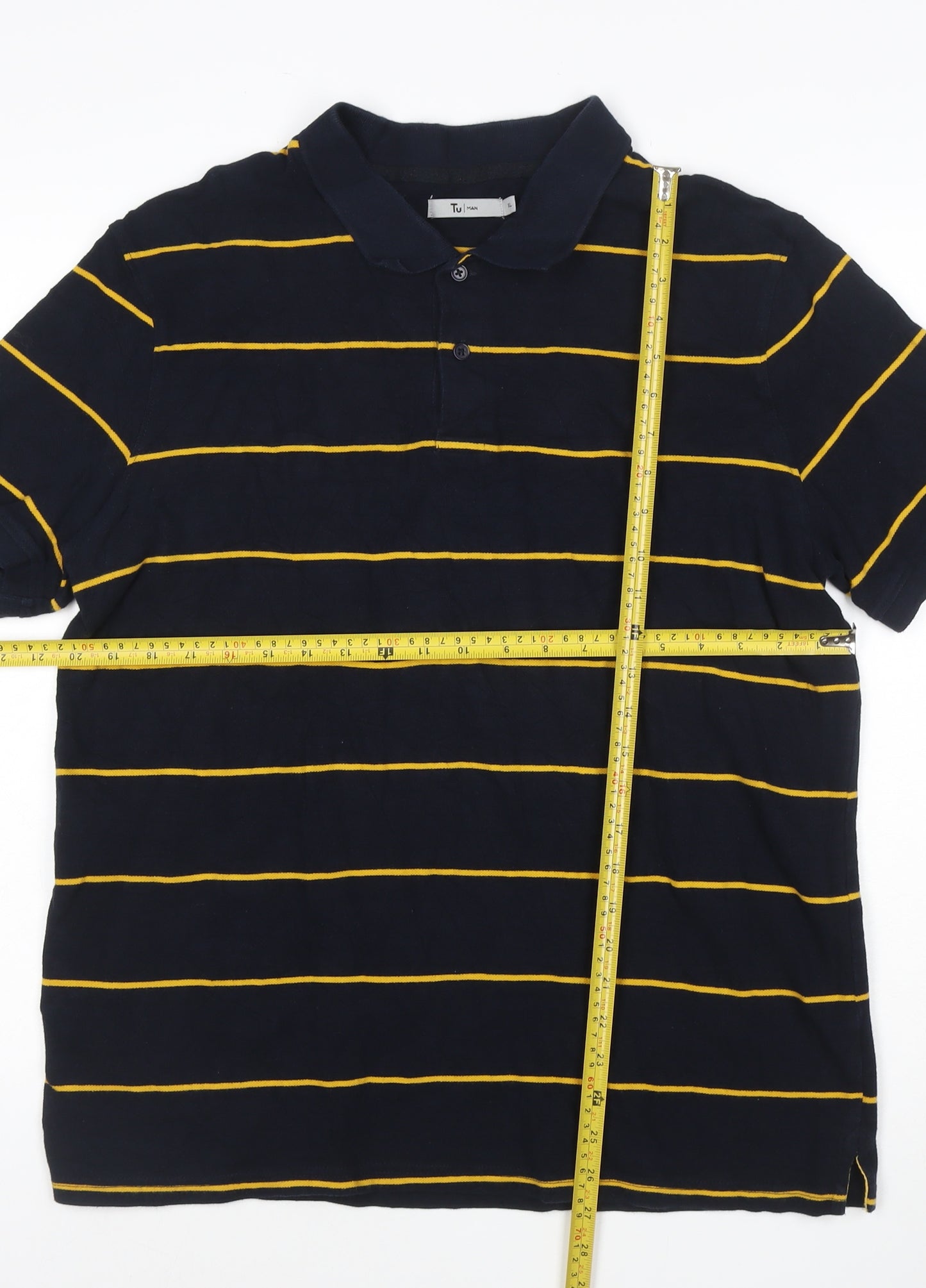 Tu Men’s Blue Yellow Striped Cotton Polo Shirt XL Regular Fit