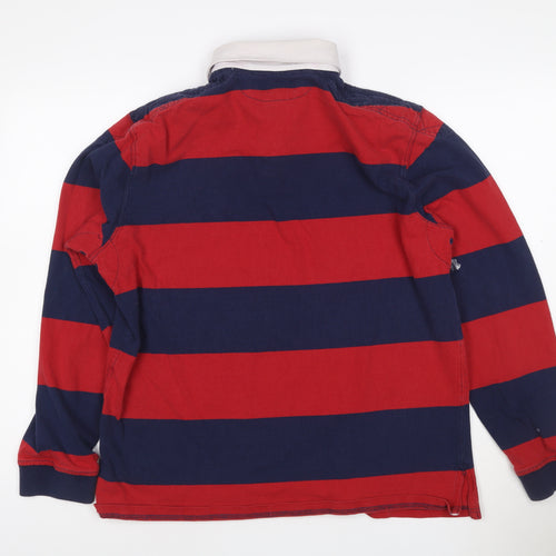Ralph Lauren Men's Red Navy Striped Long Sleeve Polo Shirt Size L