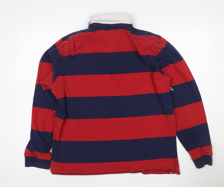 Ralph Lauren Men's Red Navy Striped Long Sleeve Polo Shirt Size L
