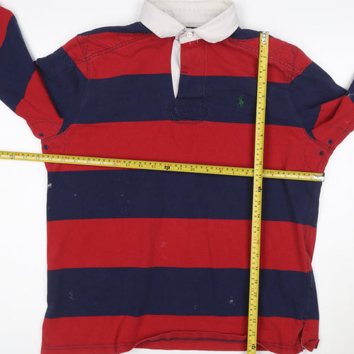 Ralph Lauren Men's Red Navy Striped Long Sleeve Polo Shirt Size L