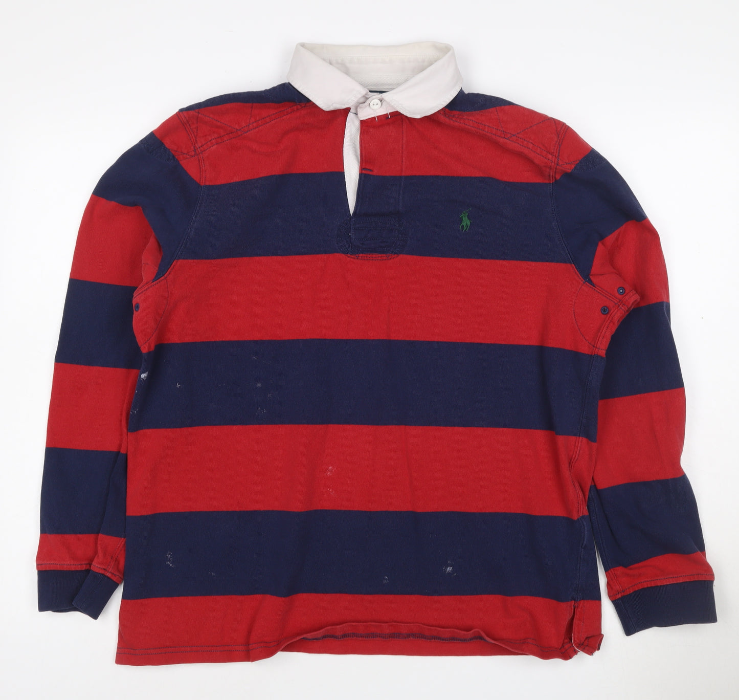 Ralph Lauren Men's Red Navy Striped Long Sleeve Polo Shirt Size L