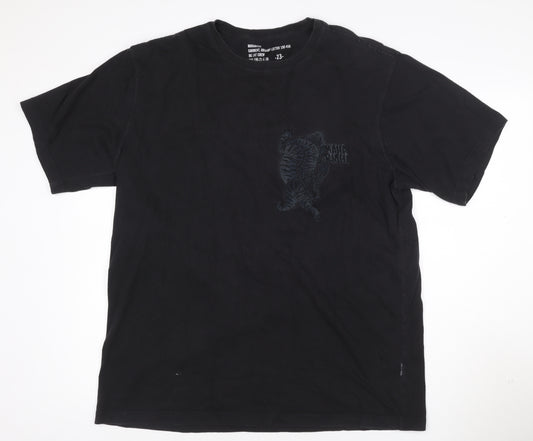 Maharishi Men's Black Organic Cotton XL Embroidered Tiger T-Shirt