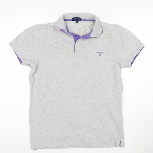 GANT Men's Grey Short Sleeve Polo Shirt Size S Cotton Elastane