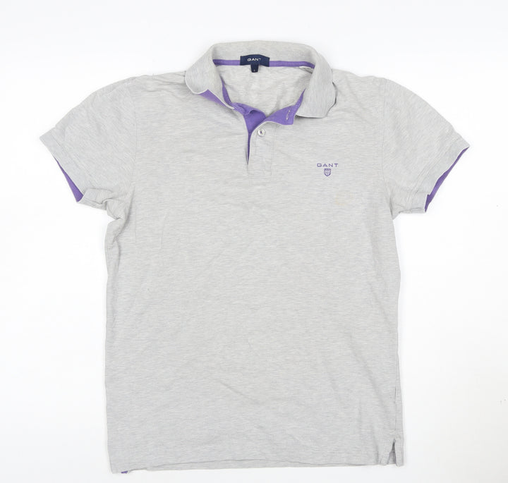 GANT Men's Grey Short Sleeve Polo Shirt Size S Cotton Elastane