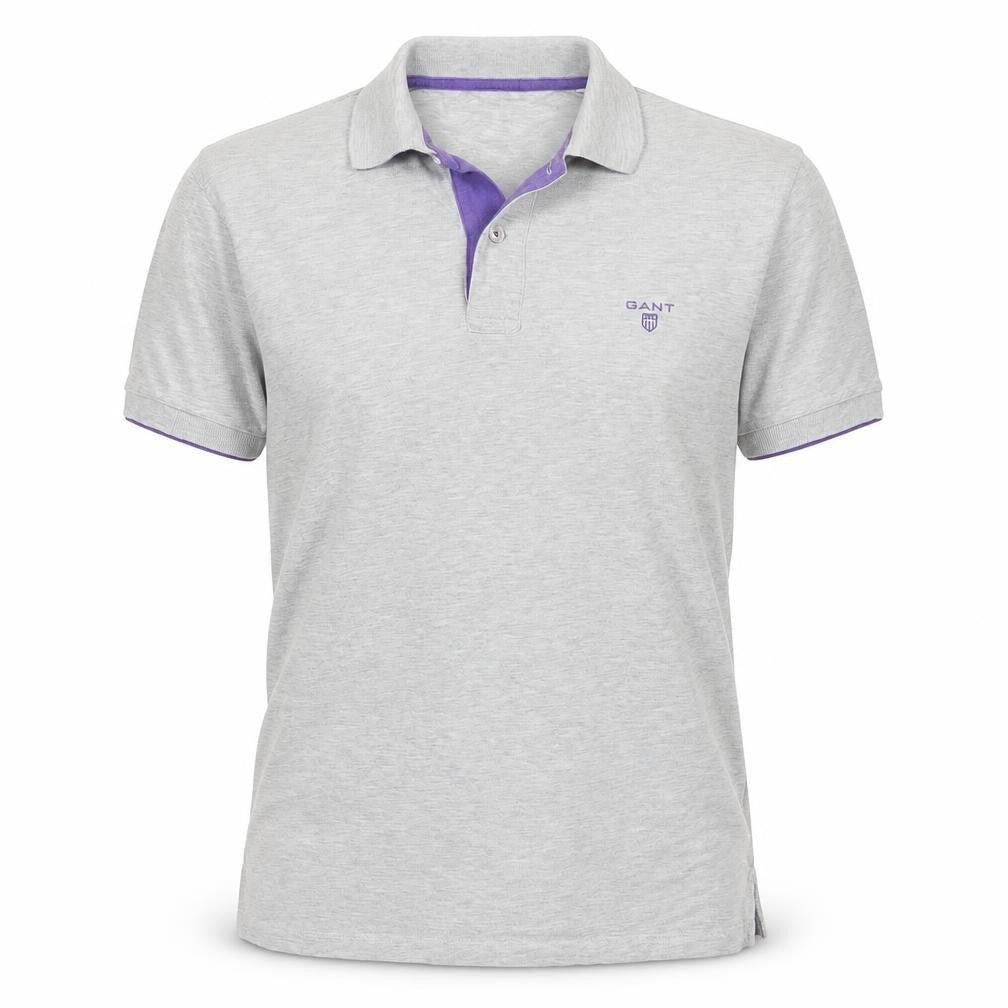 Front view of GANT Men's Grey Short Sleeve Polo Shirt, size S, Cotton Elastane