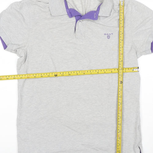 GANT Men's Grey Short Sleeve Polo Shirt Size S Cotton Elastane