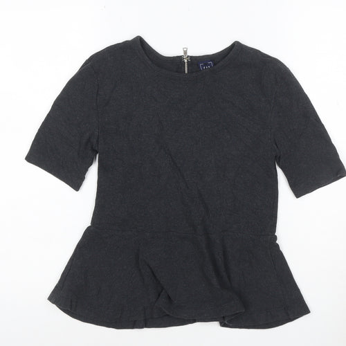 GAP Women’s Black XS Petite Peplum Cotton Short Sleeve Blouse