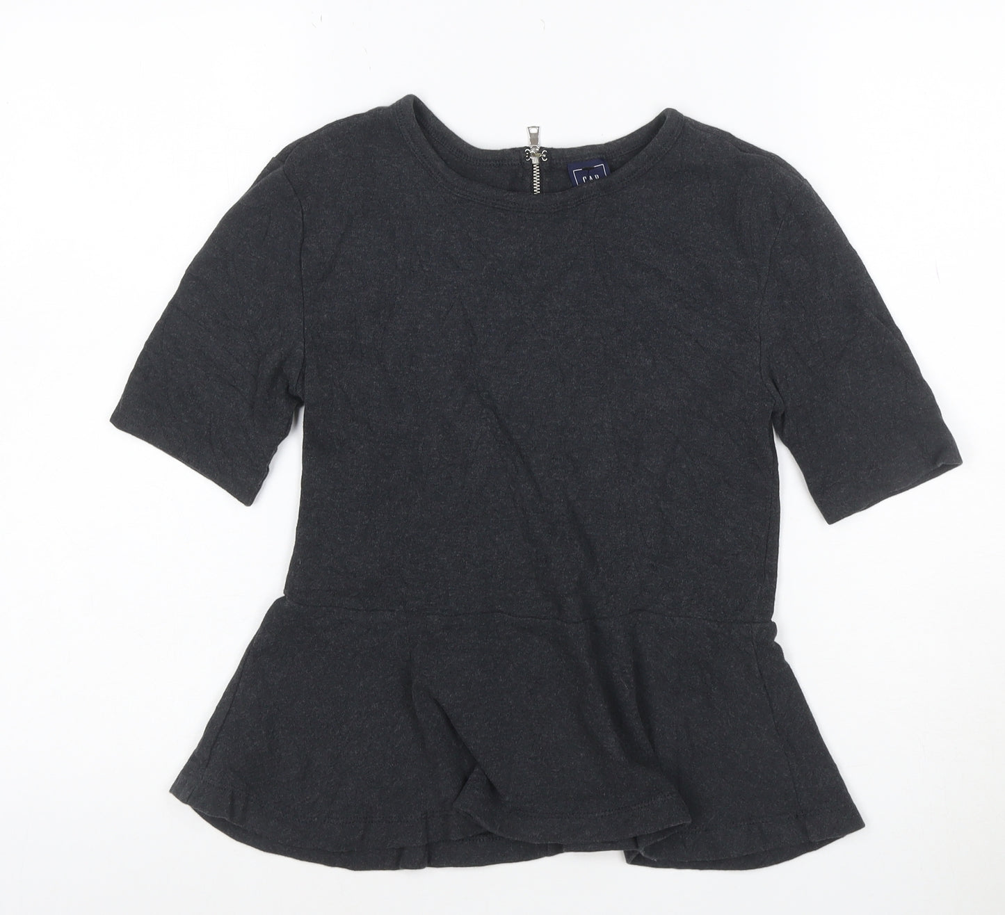 GAP Women’s Black XS Petite Peplum Cotton Short Sleeve Blouse