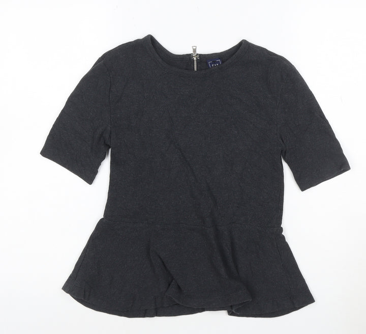 GAP Women’s Black XS Petite Peplum Cotton Short Sleeve Blouse