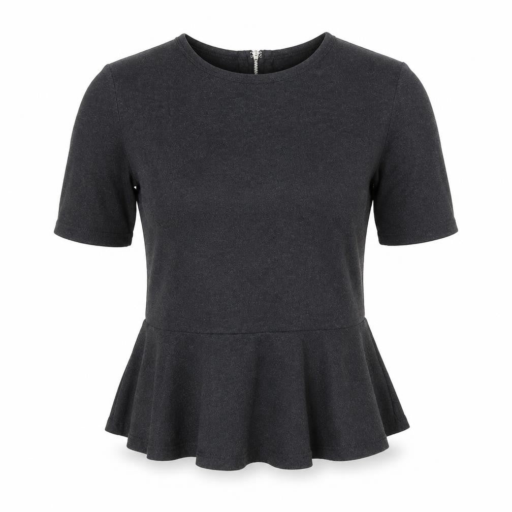 Gap Women’s Black XS Petite Peplum Cotton Short Sleeve Blouse
