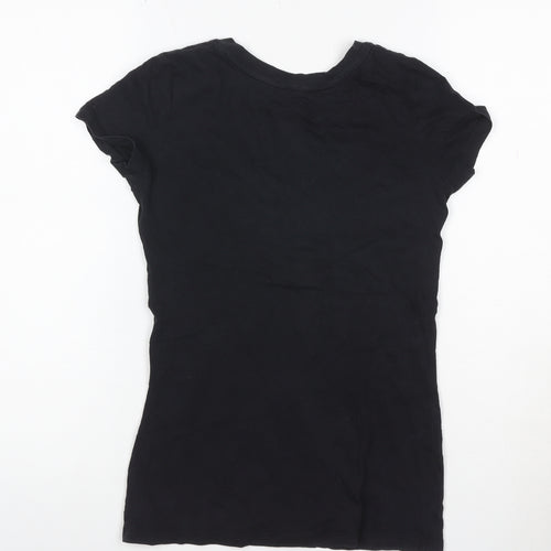 Armani Exchange Womens Black XS V-Neck Angel Wing Graphic Cotton T-Shirt