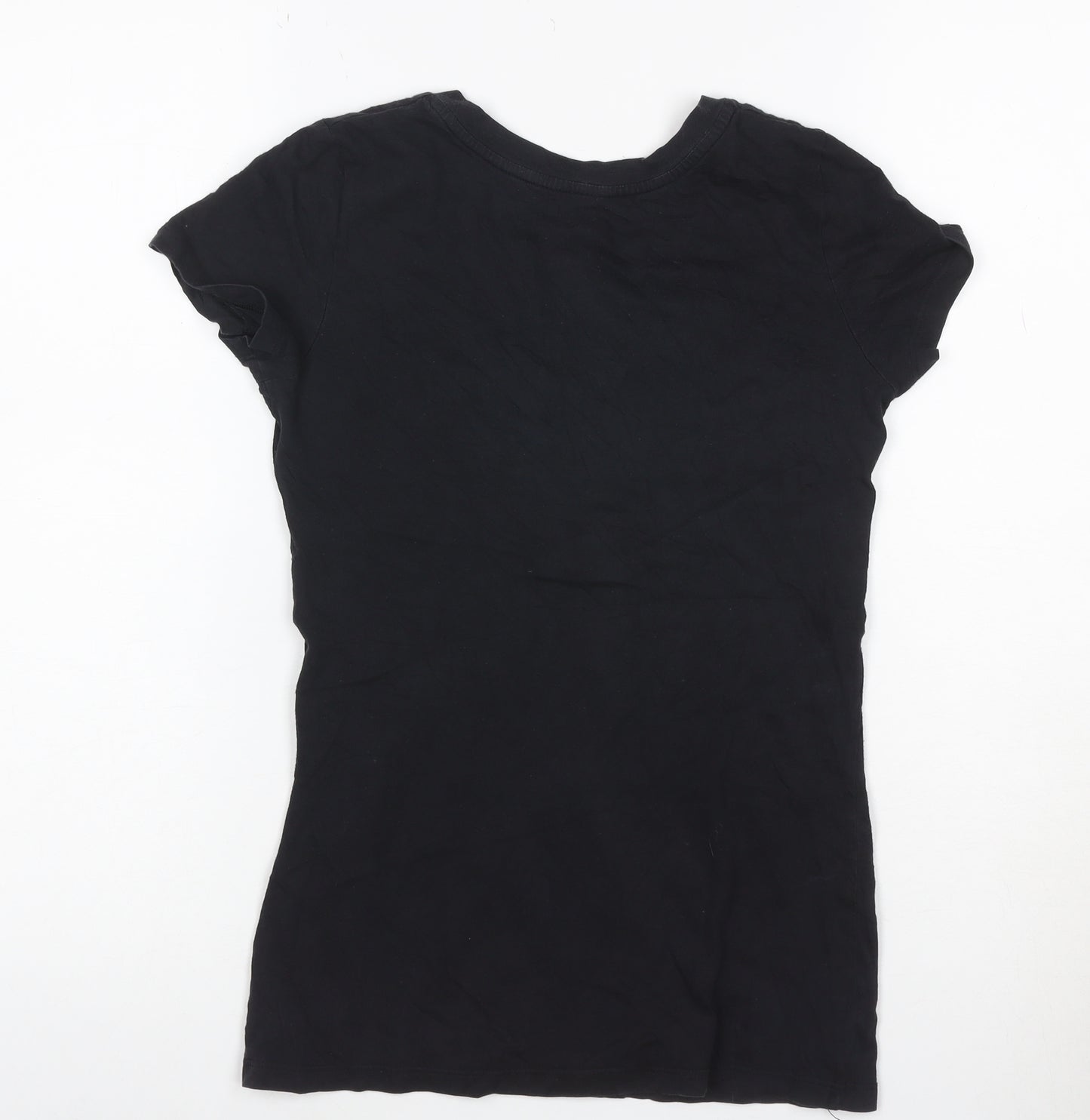 Armani Exchange Womens Black XS V-Neck Angel Wing Graphic Cotton T-Shirt