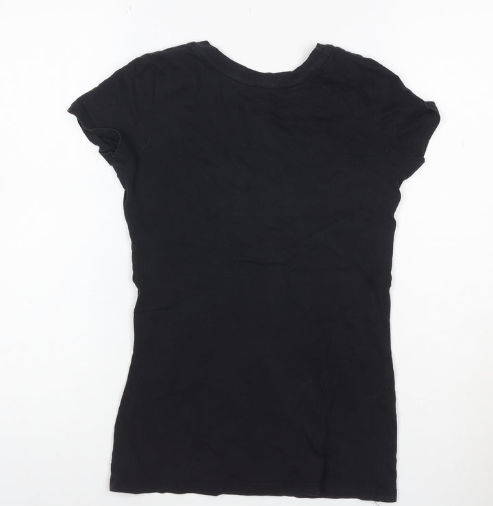 Armani Exchange Womens Black XS V-Neck Angel Wing Graphic Cotton T-Shirt