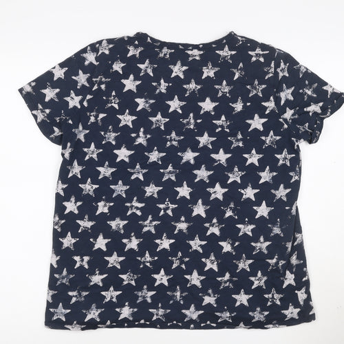 Monari Women's Blue Star Sequin Pocket Cotton T-Shirt Size 16
