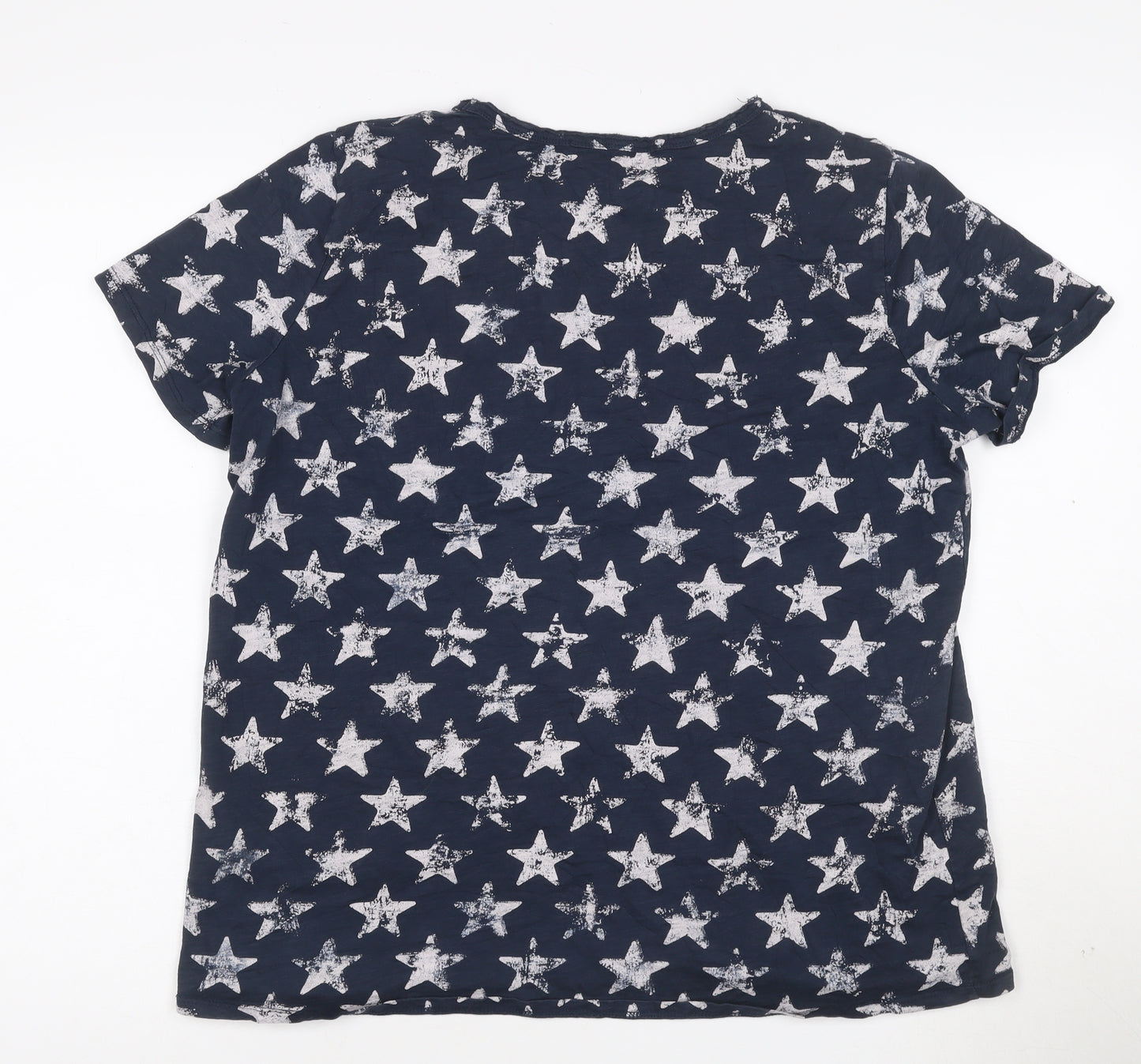 Monari Women's Blue Star Sequin Pocket Cotton T-Shirt Size 16
