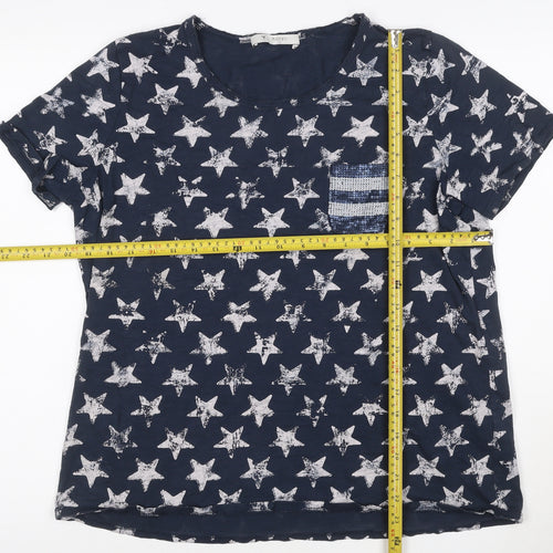 Monari Women's Blue Star Sequin Pocket Cotton T-Shirt Size 16