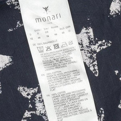 Monari Women's Blue Star Sequin Pocket Cotton T-Shirt Size 16