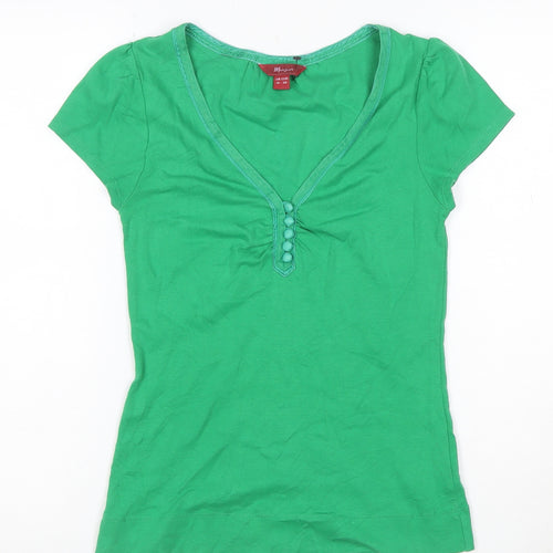 Monsoon Women’s Green Short Sleeve V-Neck Cotton Top Size 10