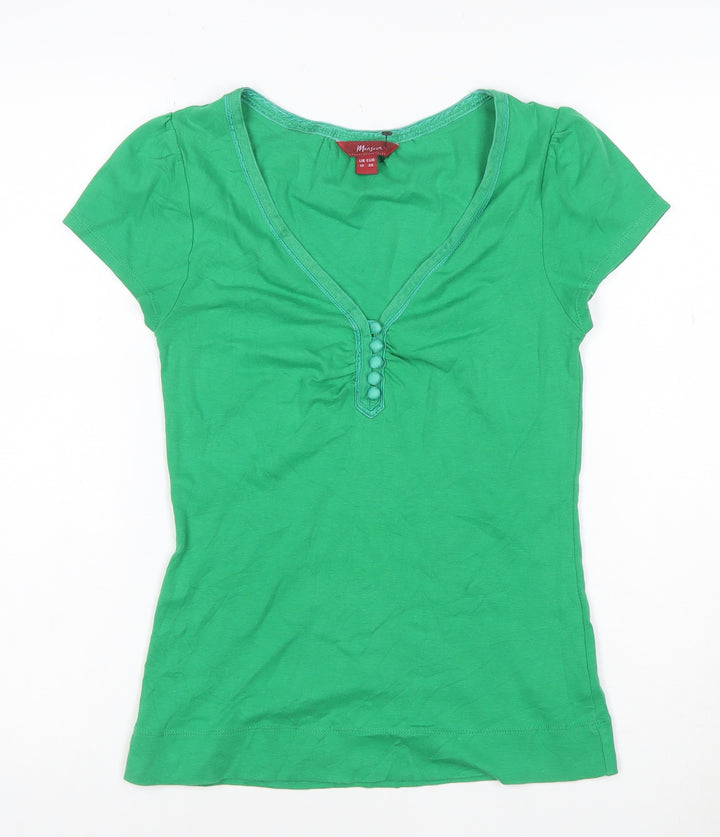 Monsoon Women’s Green Short Sleeve V-Neck Cotton Top Size 10