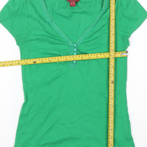 Monsoon Women’s Green Short Sleeve V-Neck Cotton Top Size 10
