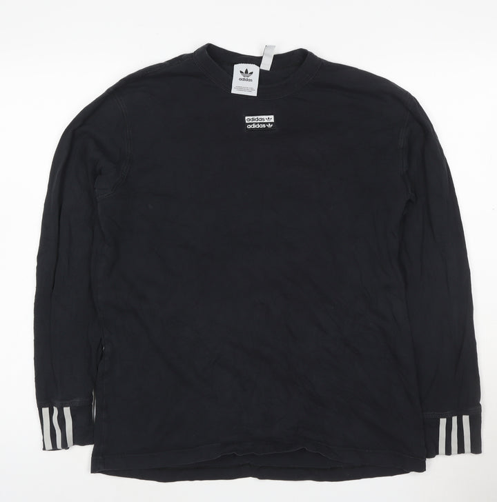 Adidas Men's Black Pullover Sweatshirt M Logo Graphic Cotton