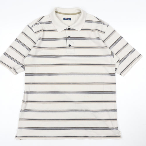 West Rock Men's Beige Striped Polo Shirt Size L Cotton Blend