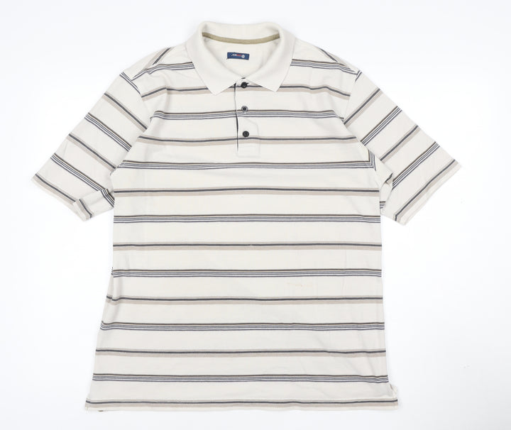 West Rock Men's Beige Striped Polo Shirt Size L Cotton Blend
