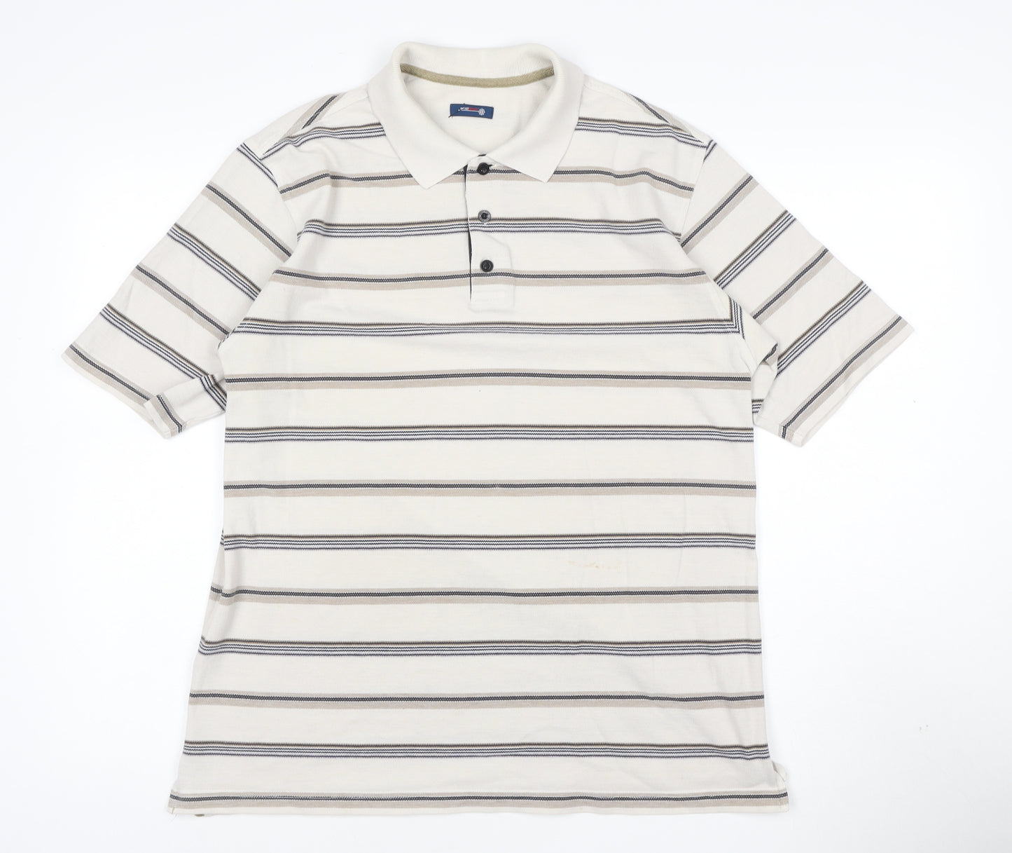 West Rock Men's Beige Striped Polo Shirt Size L Cotton Blend