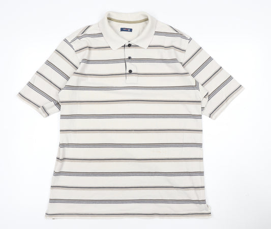 West Rock Men's Beige Striped Polo Shirt Size L Cotton Blend