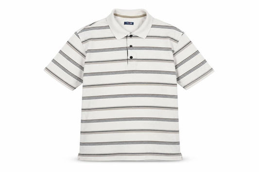 West Rock Men's Beige Striped Polo Shirt Size L Cotton Blend