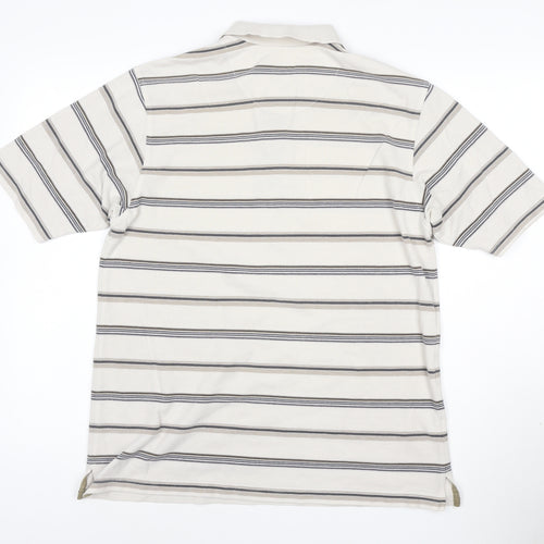 West Rock Men's Beige Striped Polo Shirt Size L Cotton Blend