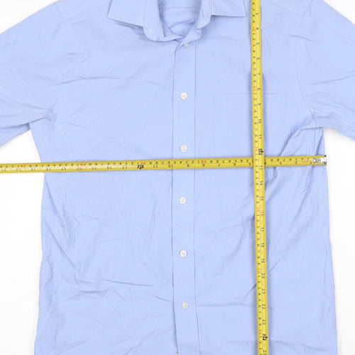 Marks and Spencer Men's Blue Short Sleeve Regular Fit Cotton Blend Shirt Size 15