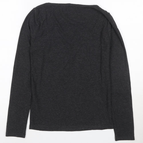 Stradivarius Women’s Grey Long Sleeve Lace V-Neck Stretch Top Size 12