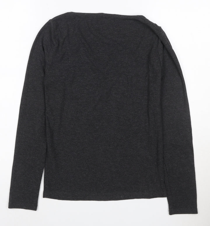Stradivarius Women’s Grey Long Sleeve Lace V-Neck Stretch Top Size 12