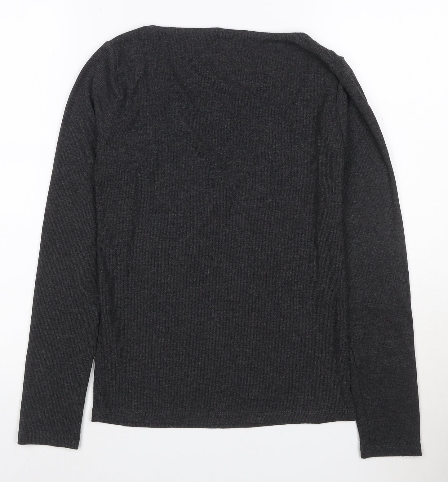 Stradivarius Women’s Grey Long Sleeve Lace V-Neck Stretch Top Size 12