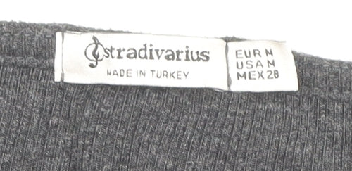 Stradivarius Women’s Grey Long Sleeve Lace V-Neck Stretch Top Size 12